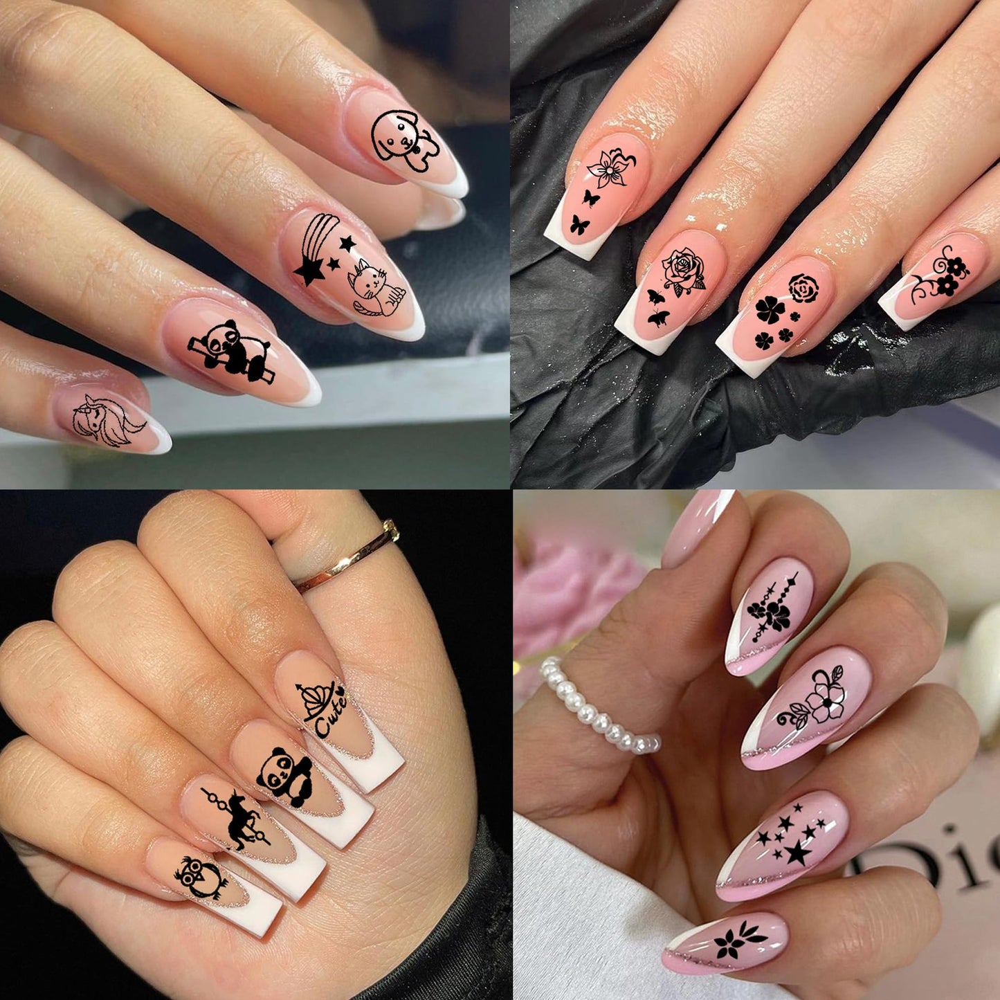 2pcs Floral Animal Unicorn Series Nail Stamping Template - Plants, Cute Cat Panda Fox Manicure Nail Art Image Plate - Flowers, Print Stencil