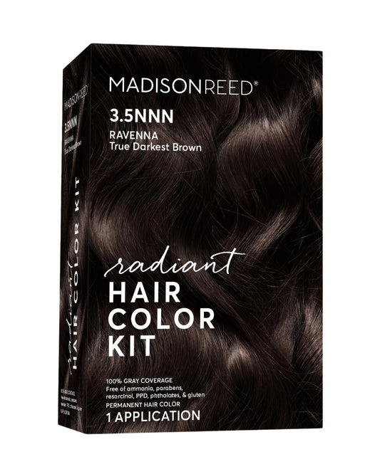 Madison Reed Radiant Hair Color Kit, Darkest Brown for 100% Gray Coverage of Resistant Gray Hair, Ammonia-Free, 3.5NNN Ravenna Brown, Permanent Hair Dye, Pack of 1