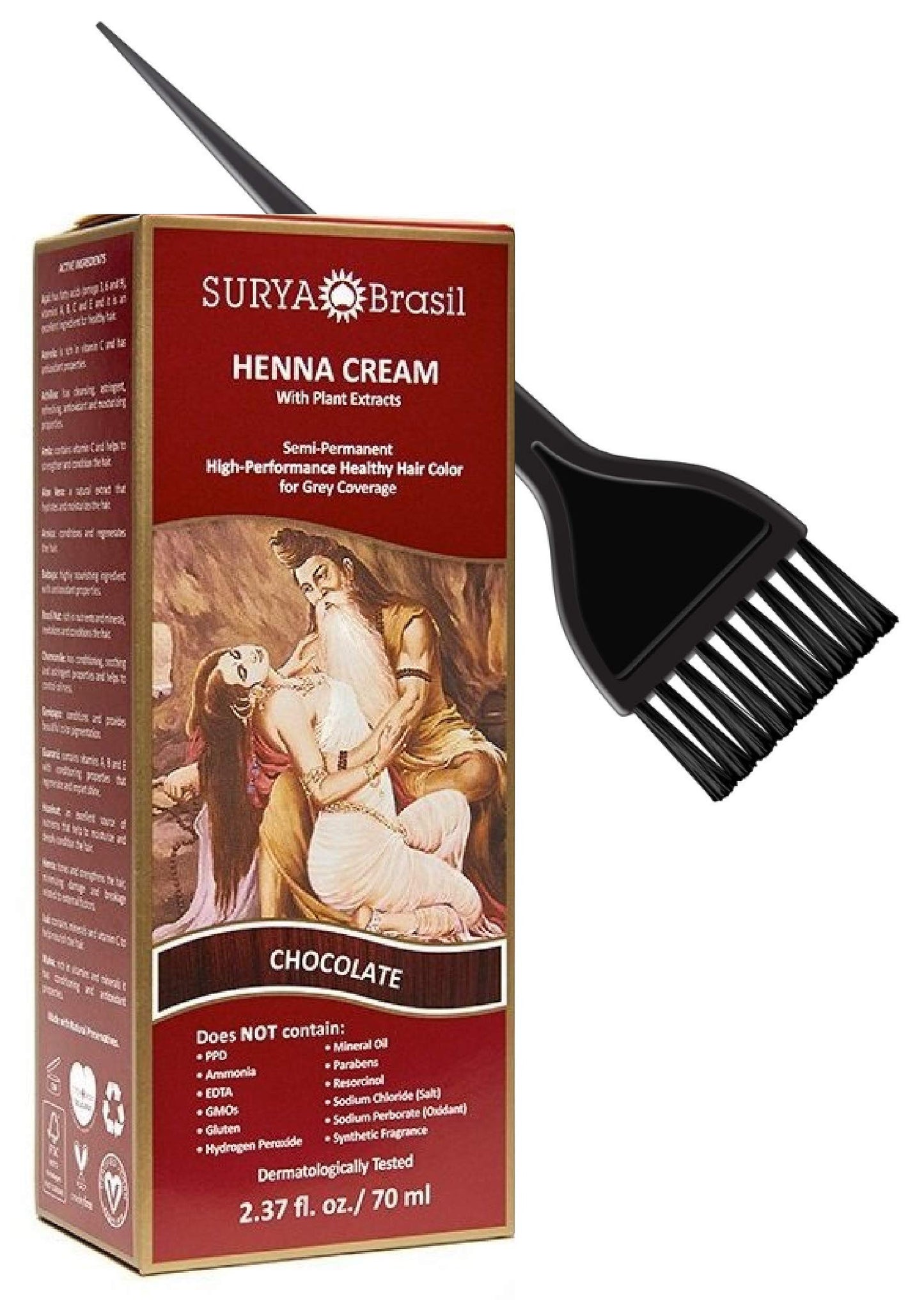 Surya Brasil All Natural HENNA Hair Color CREAM Plant Extracts, Semi-Permanent for Grey Coverage (with Brush) Brazil (CHOCOLATE)