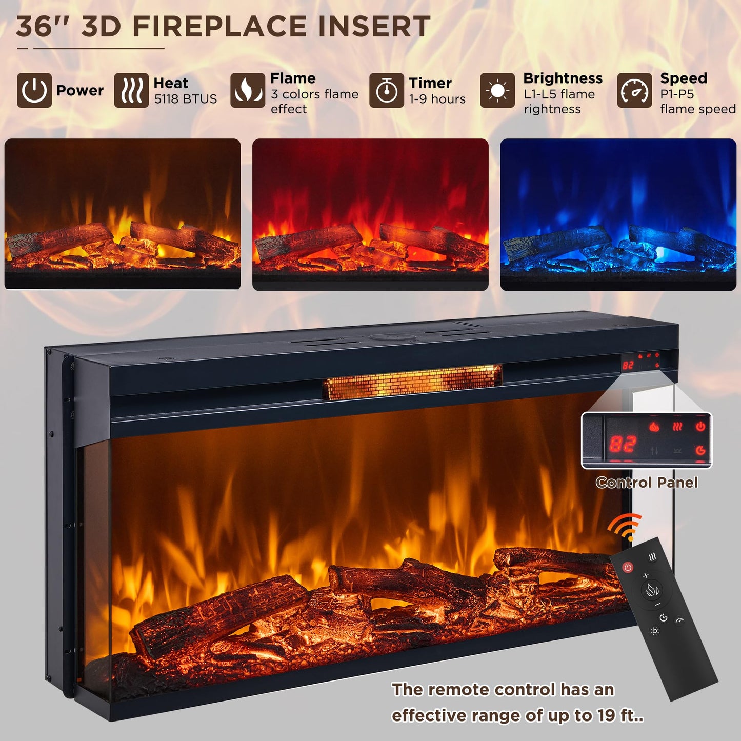 OKD 75 Inch 3-Sided Electric Fireplace TV Stand for TVs up to 85'',Modern Highboy Entertainment Center with 36" Fireplace & LED Lights,Widen Drawers and Glass Door Storage Cabinet, Antique White