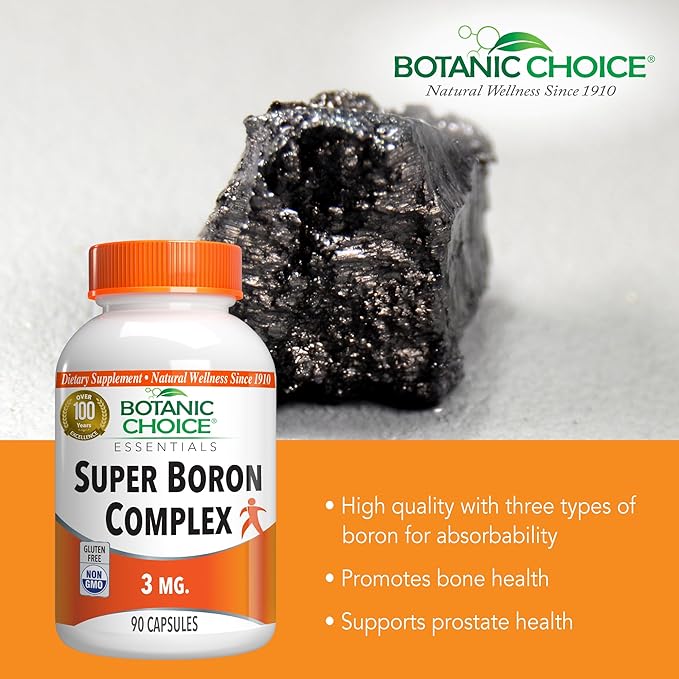 Botanic Choice Super Boron Complex (3mg) - Promotes Bone & Prostate Health by Metabolizing Calcium & Magnesium - 3 Forms of Boron for Men & Women (90 Capsules)