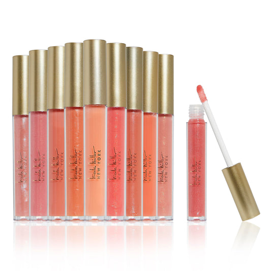 Nicole Miller Lip Gloss Collection Shimmery Glosses for Women and Girls Long Lasting Color Set with Rich Varied Colors, Peach, 10 Count (Pack of 1)