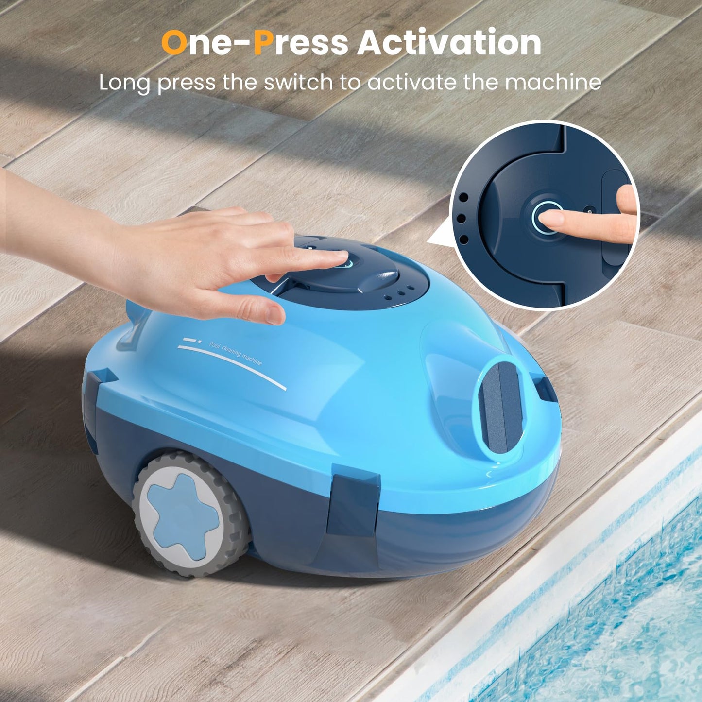 OUCAXIA Y10 Cordless Robotic Pool Cleaner Automatic Vacuum - 90 Mins Runtime, Powerful Suction, Self-Parking, Lightweight for Above/Inground Pools Up to 65ft/1100 Sq.Ft, Lakeblue
