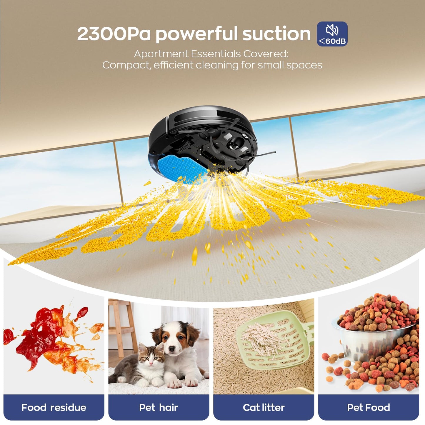 Robot Vacuum and Mop Combo, 2-in-1 Mopping Robot Vacuum Cleaner with 2300Pa Suction, 2.87'' Slim Design, Wi-Fi/App/Voice Control, 3D Obstacle Avoidance&Self-Charging for Hard Floors, Carpets, Pet Hair