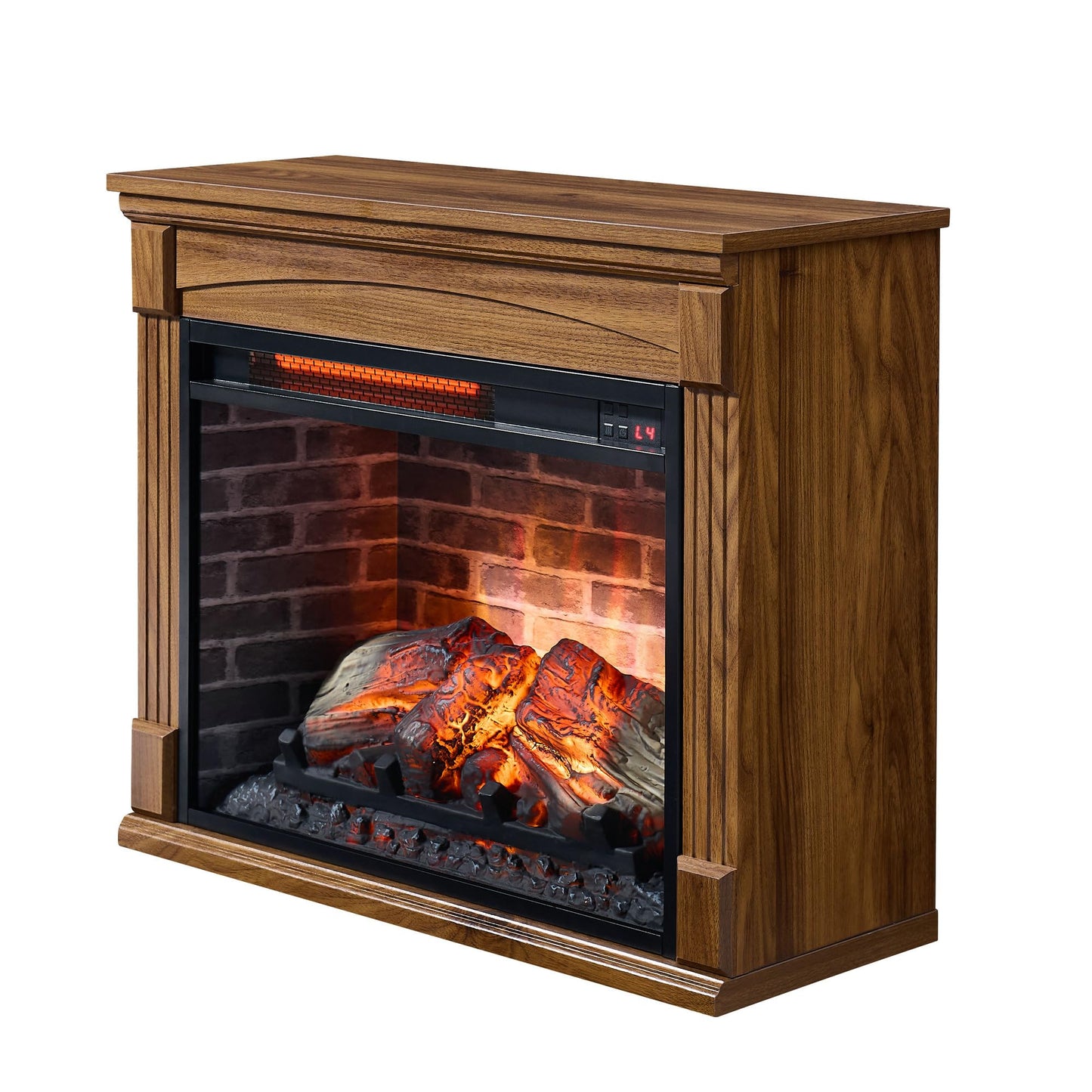SOFTSEA 28" Electric Fireplace Heater Mantel with Removable Caster Wheel, TV Media Entertainment Center with Electric Fireplace and Remote Control, 4 Adjustable Brightness, 1500W Heater, Dark Oak