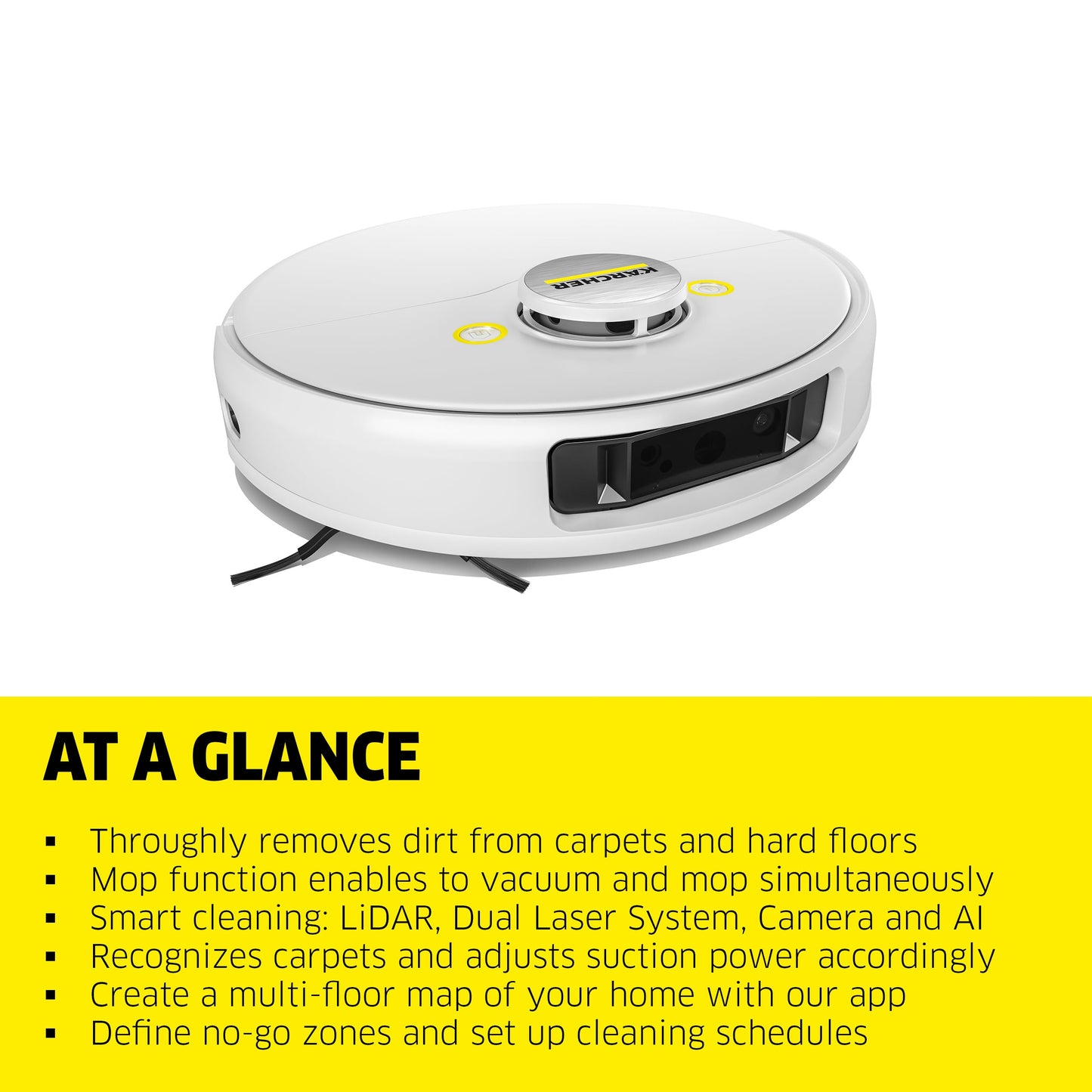 Kärcher RCV 5 Robot Vacuum Cleaner with Mop Function 5000Pa, Remote Control via App, LiDar Navigation, Dual Laser and AI, Floor Mapping, Obstacle Recognition, 140 min Run Time, Hard Floors and Carpets