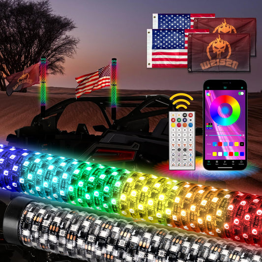 WeiSen 2PCS 3FT LED Whip Light w/Brake Turn Reverse Lights, RGB LED Antenna Spiral Light w/Plug & Play Adapter Compatible with Polaris RZR Maverick X3 UTV ATV Golf Cart Truck