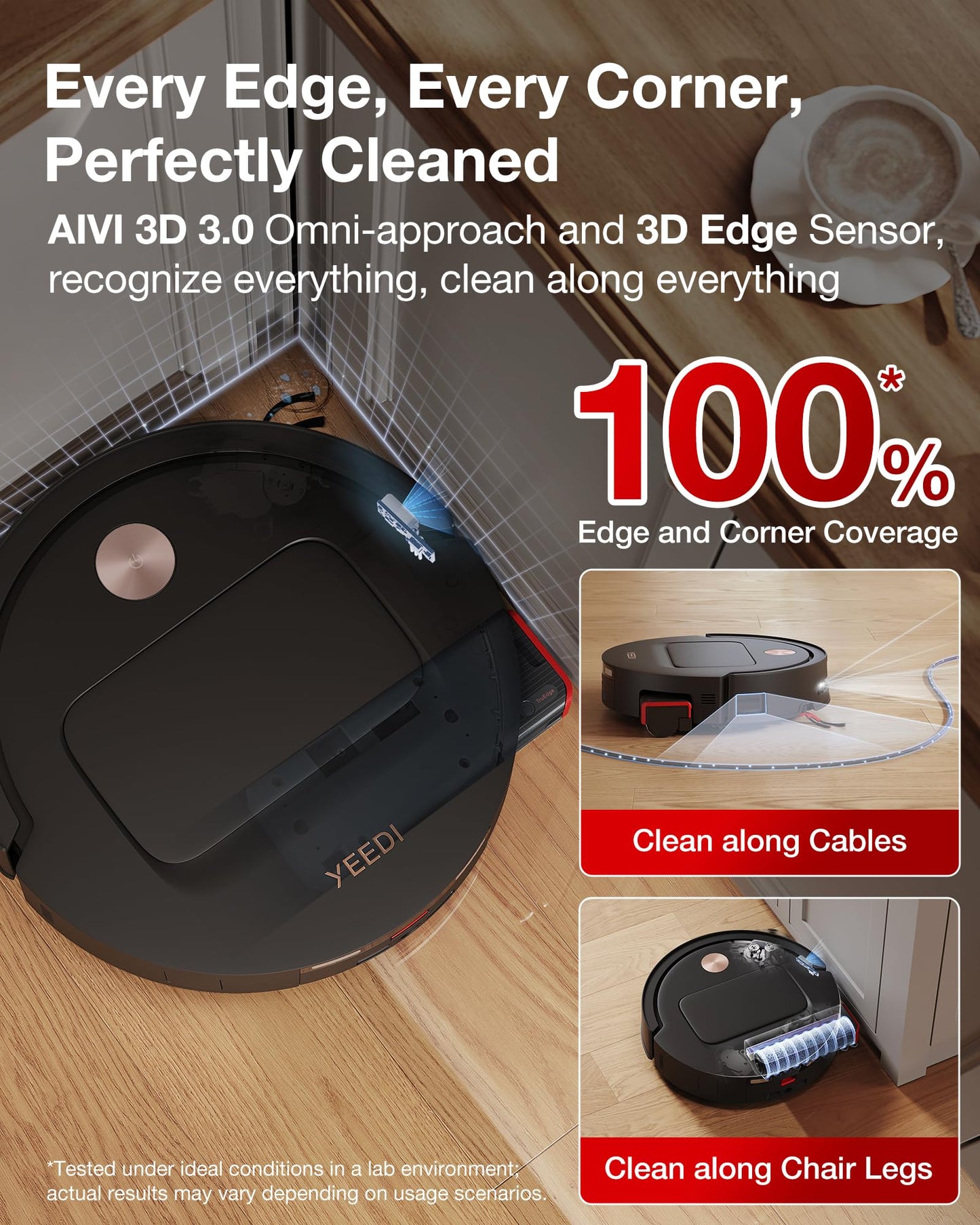 Yeedi M14 Plus Robot Vacuum and Mop, 18,000Pa Suction, OZMO Roller Instant Self-Washing Mopping, 167℉ Smart Dynamic Hot Wash & Auto-Dry, ZeroTangle 3.0 Anti-Hair Brush, All-in-One Omni Station, Black