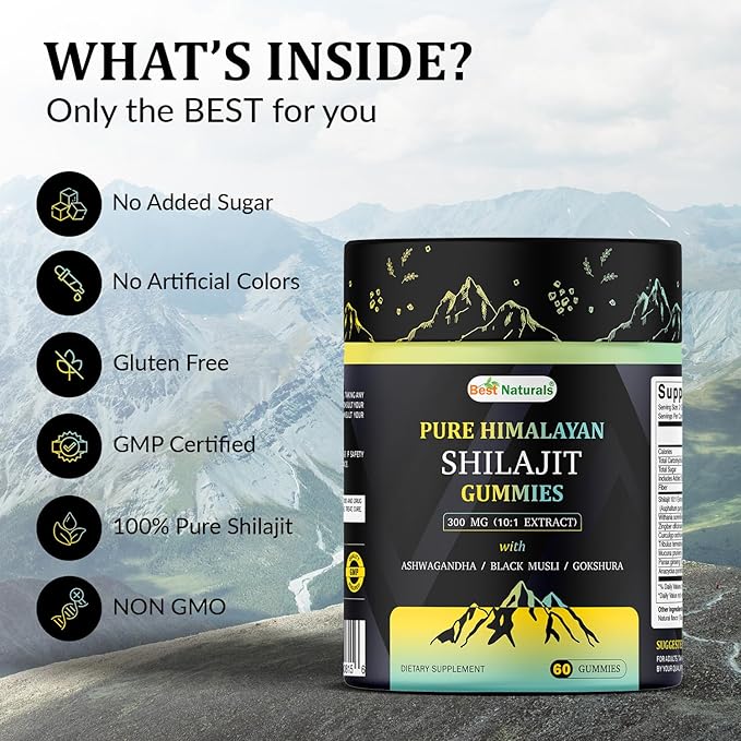 Best Naturtals Pure Himalayan Shilajit Gummies - 60 ct - Made with Ashwagandha, Black Musli, and Gokshura