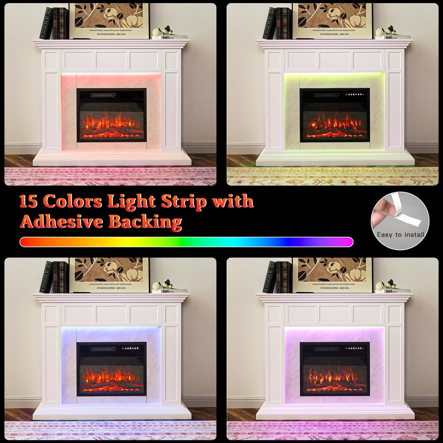 Weyderk 50" Electric Fireplace with Mantel, TV Stand with 23" Freestanding Electric Fireplace, Adjustable Led Flame Remote Control, Beige Gray Marble Finish Fireplace Mantle for Living Room, Bedroom