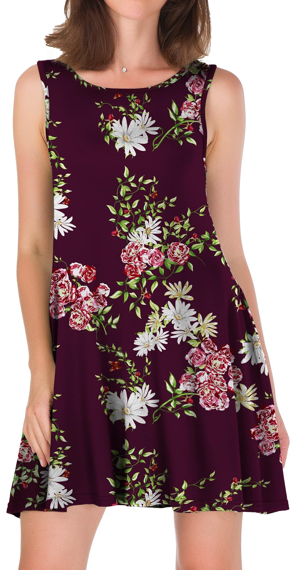 HAOMEILI Women Beach Dresses Bathing Suit Cover Ups for Swimwear L Floral Wine Red