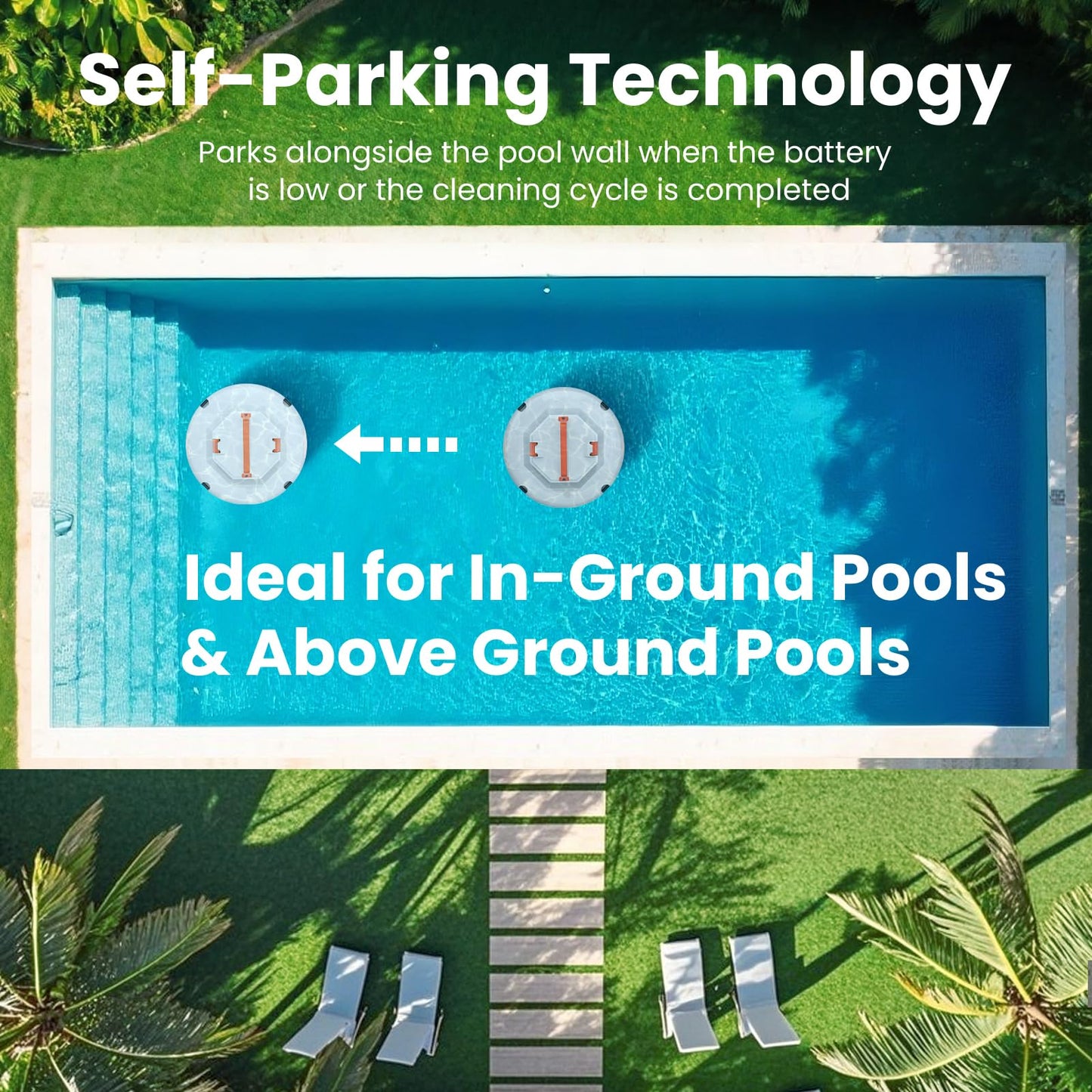 2025 Cordless Robotic Pool Cleaner - 120 Mins Automatic Pool Vacuum for Above Ground Pool & In - Ground Flat Pools up to 1000 Sq.Ft, Robot Pool Cleaner with Self - Parking Tech