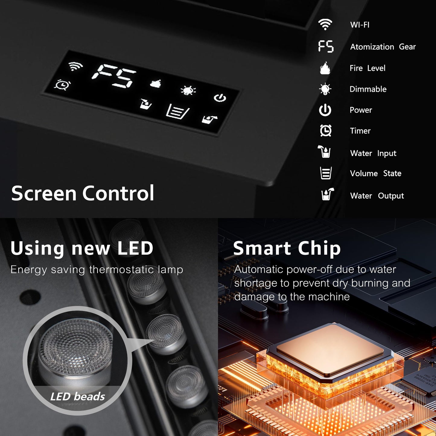 Water Vapor Fireplace Recessed Realistic Atomized Flame, Electric Fireplace with Manual Water Control and Remote Control,with 5ft Power Cord,Size: L31.5 x W7.87x H8.27 in