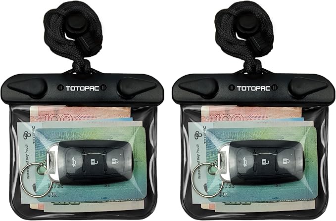 2Pack Waterproof Car Key FOB Case Floating Wallet Pouch for Remote Keys ID Credit Card Cash Money Submersible Dry Bag Holder (2, Black + Black)