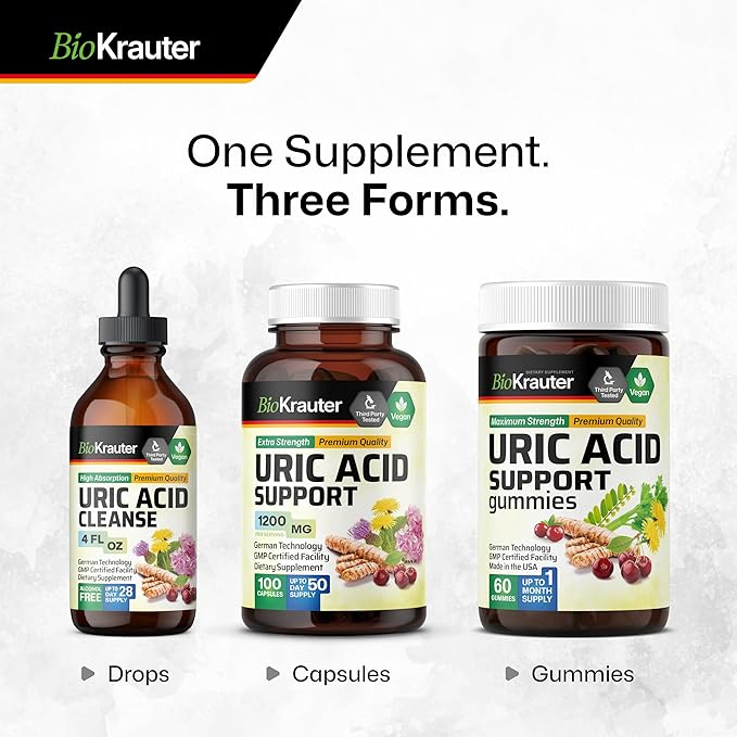 BIO KRAUTER Uric Acid Support Tincture - Natural Kidney Supplement w/Tart Cherry, Milk Thistle, Turmeric Herbal Liquid Extracts - Vegan Drops 4 Fl.Oz.