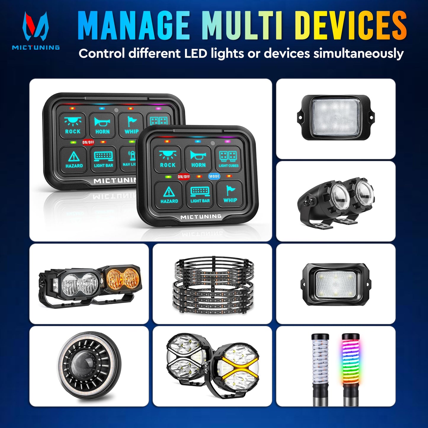 MICTUNING Ultra 6 Gang Switch Panel, IP67 Waterproof, Toggle Momentary Pulsed RGB Dimmable Multifunction Switch Panel, Universal Circuit Control Relay System Switch Box for Car Boat, 2 Years Warranty