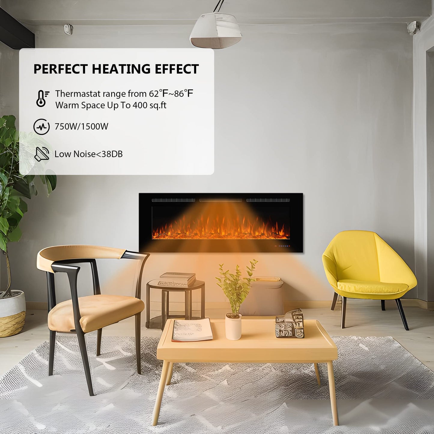 Dreamflame Electric Fireplace 40 inch Wide 26.5" High, Wall-Mounted & Recessed Fireplace Inserts, Multicolor Flame w/5 Dimmer, Remote Control Thermostat, Timer, Hardwire Connect, 1500W,Black