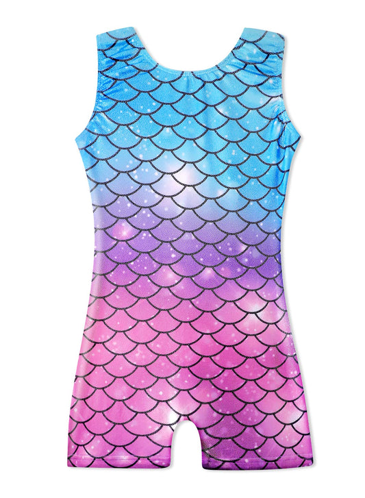 HOZIY Gymnastics Biketards for Girls Mermaid 5t Leotard with shorts Size 5-6 Years Blue Purple Pink Tumbling Outfits Bodysuits Kids Leo Children Rainbow Gradient Colors Leotardos Para Gimnasia Ninas