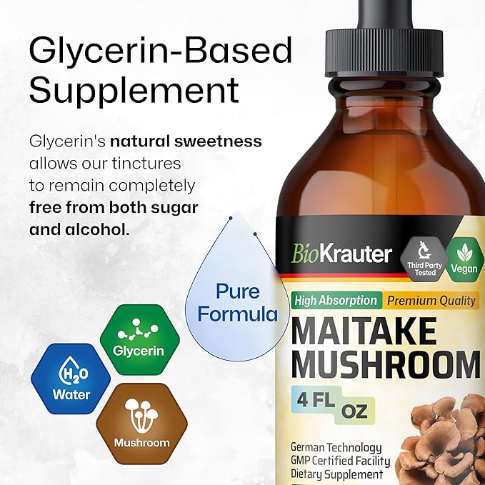 BIO KRAUTER Maitake Mushroom Extract - Maitake Liquid Supplement for Immune Support - 680 mg per Serving - Vegan, Alcohol & Sugar Free Drops 4 Fl.Oz.