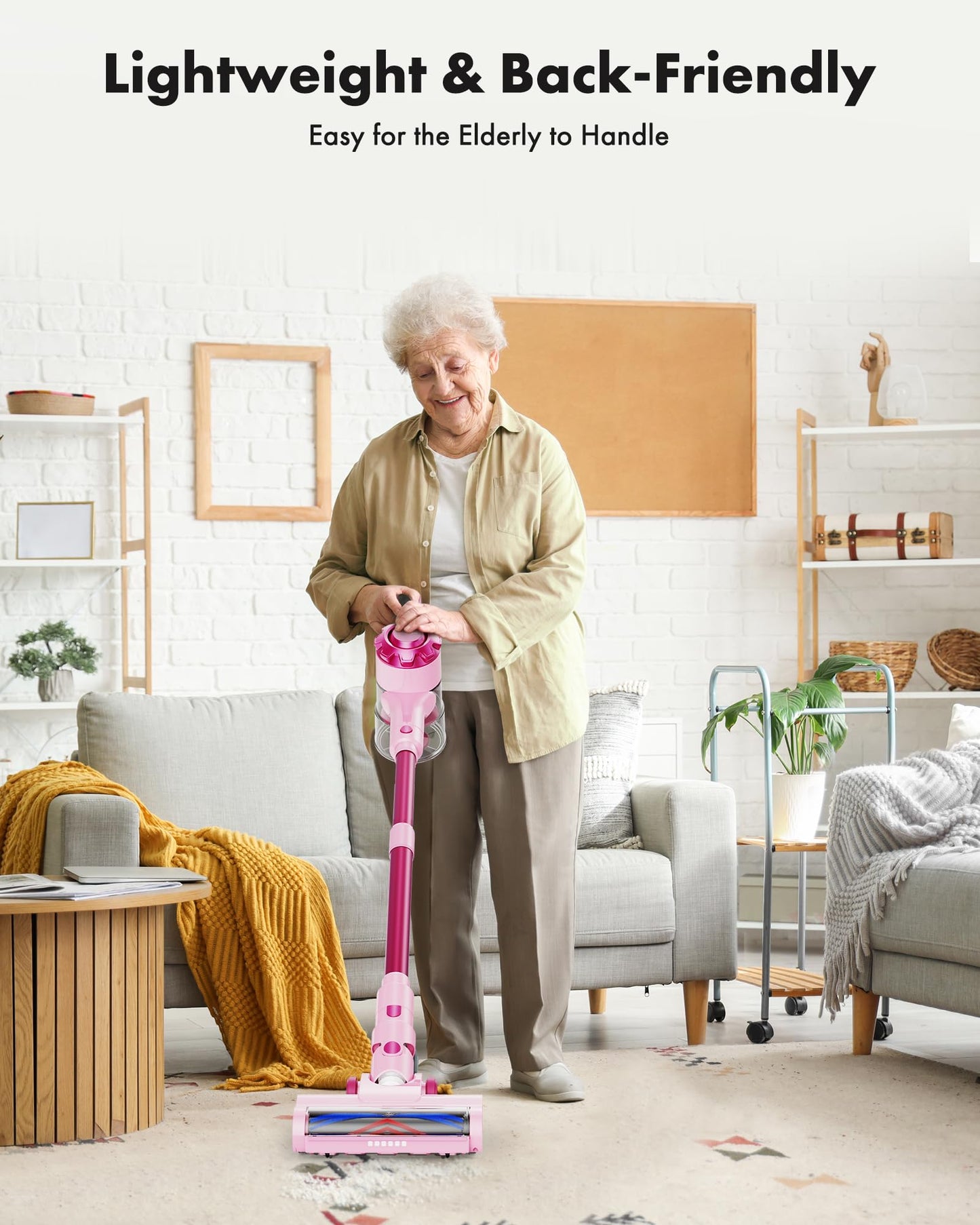 Trucozie Cordless Vacuum Cleaner, 8-in-1 Lightweight Stick Vacuum with 45mins Runtime, Powerful Suction, Rechargeable Cordless Vacuum for Carpet, Tile, Pet Hair, Hardwood Floors, Pink