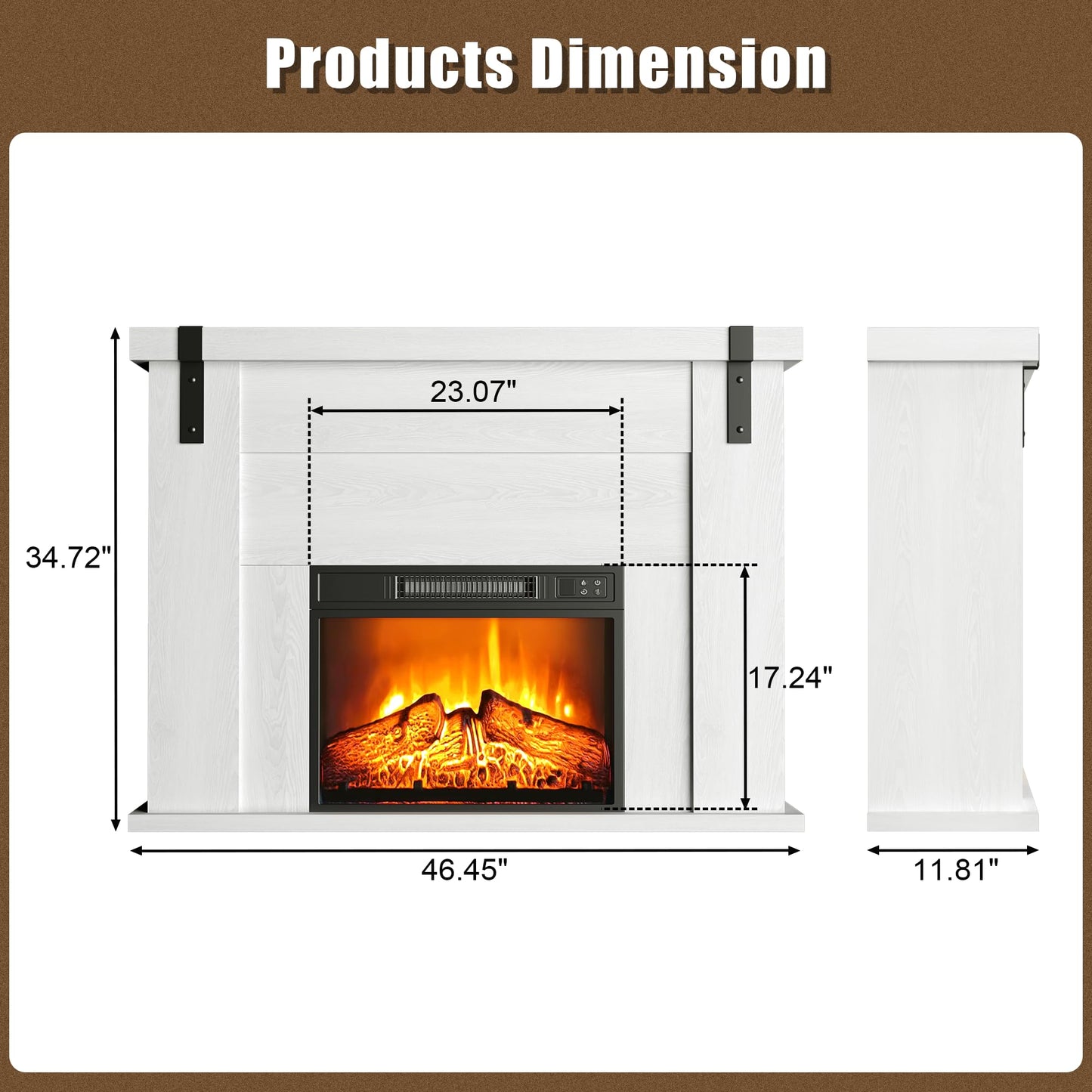 TRONLEE 46" Fireplace Mantel Cabinet, 34.7 inches Tall Includes 23" Freestanding 1400W Electric Fireplace, Remote Control, for Living Room, Study, Bedroom, 46.45W x 34.72 H(White Oak, 23'' Heater)