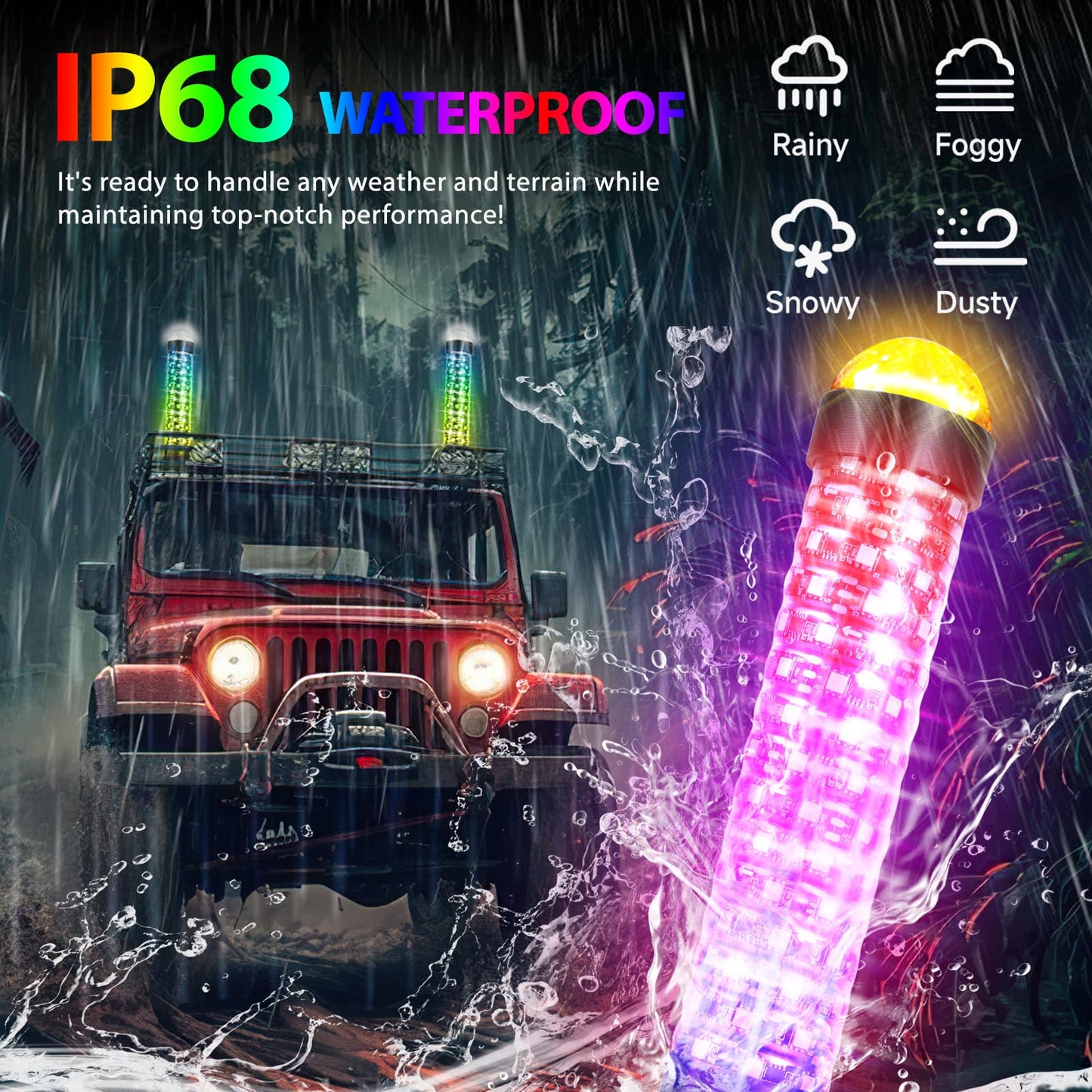 DEERMOTO 2PCS 1FT Fat Whip Light with Warning Light Spiral RGB LED Whip Lights with APP&Remote Control,Chasing Lighted Antenna Whips for UTV ATV Can-Am X3 RZR Can-Am Polaris Buggy Jeep Offroad (1ft)