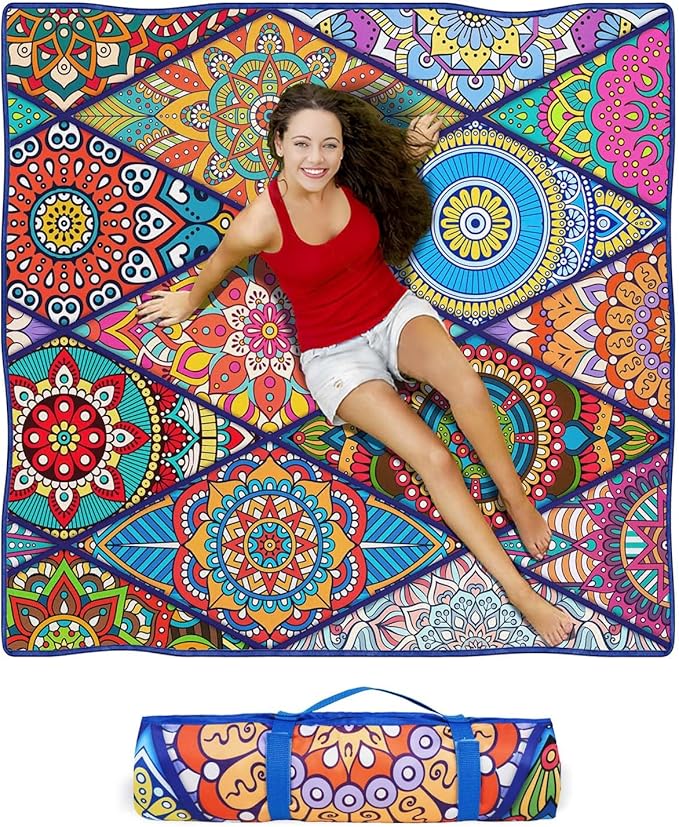 Waterproof Picnic Blankets Foldable & Portable 80''x80'' Boho Picnic Mat for Outdoors, Large Washable Picnic Blanket for Travel Camping Beach, Park Grass Picnic Blanket Accessories for Adults