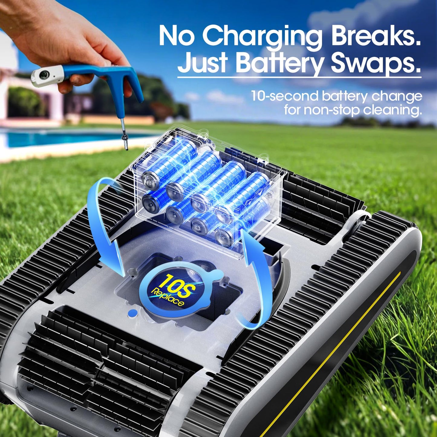 Nepturox Cordless Robotic Pool Cleaner, Pool Vacuum 180W Brushless Motor, 45000Pa Suction, Wall & Waterline Climbing, Auto Path Mapping, for Inground & Above-Ground Pools up to 2150 Sq. Ft.
