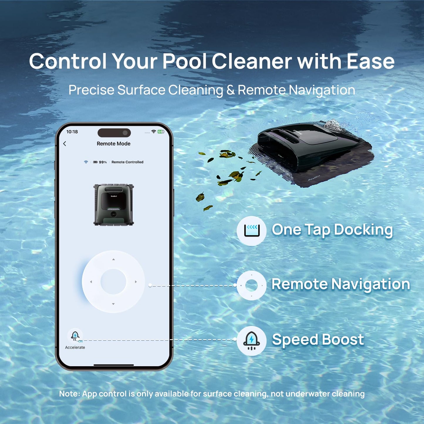 Beatbot AquaSense 2 Pro Cordless Robotic Pool Cleaner, Unmatched 5-in-1 Cleaning, Surface Parking, Pool Skimmer with APP Control, Water Clarification, for Pools up to 3,875 Sq.ft– Obsidian
