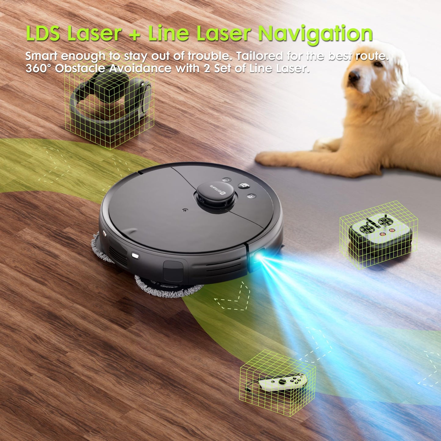 Robot Vacuum and Mop, V5 8500Pa Suction with Self-Emptying Dock, Pet Hair Tangle Cutter™, 75-Day Capacity, Cat Laser, Auto Lifting Mop, Robotic Vacuum Cleaner for Pet Hair, Hard Floors, Tile, Carpet