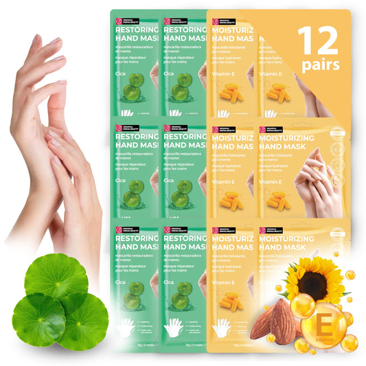 Innerest 12 Pairs Original Derma Beauty Hand Mask Bulk, Moisturizing Hand Gloves for Dry Hands, Nail Care Essential (Cica + Vitamin E)