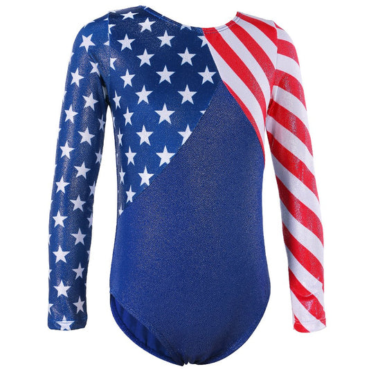Gymnastics Leotards for Toddler Girls Patriotic Sparkle Red Blue Athletic Dancewear B146_US_6A