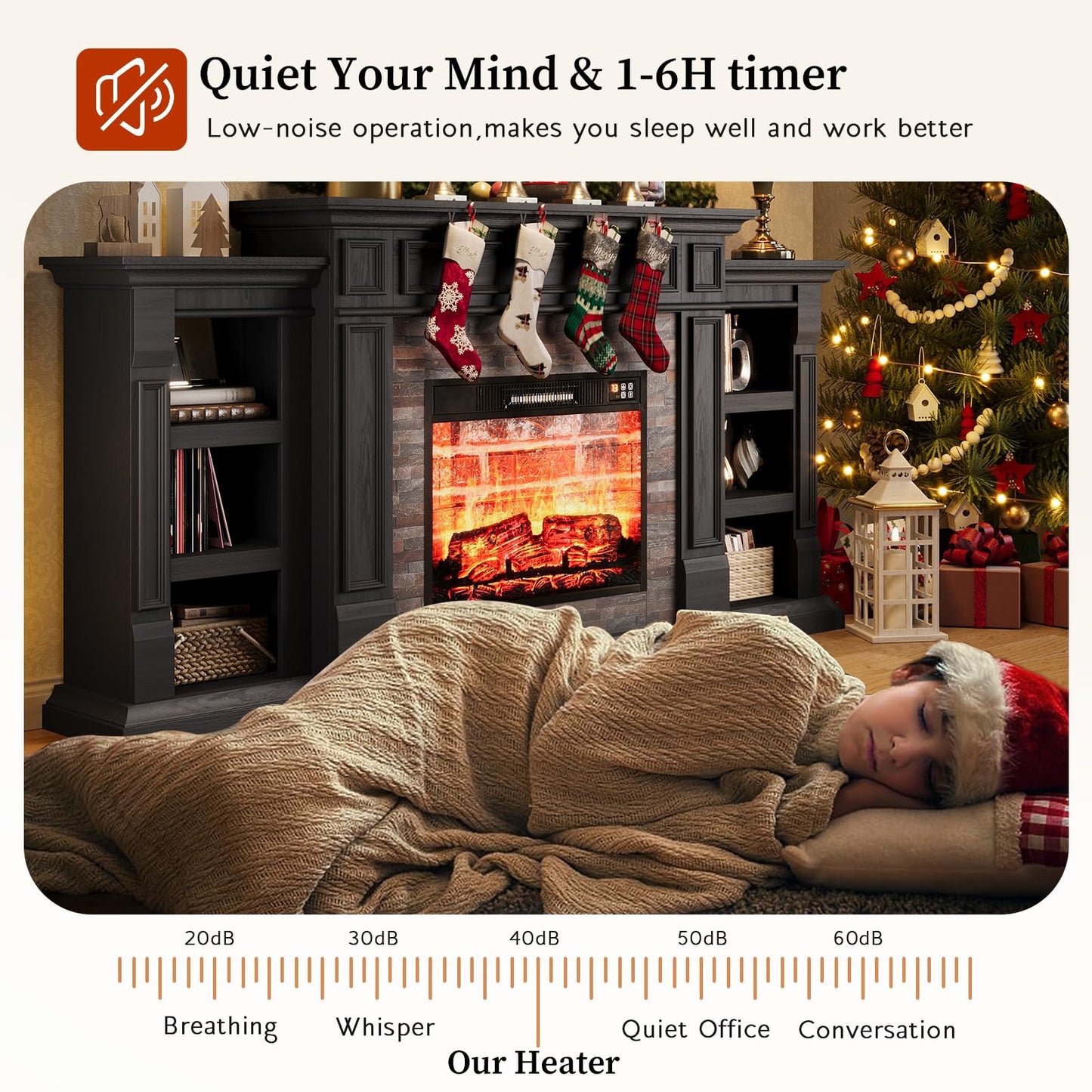 LGHM 72" Fireplace TV Stand for TVs Up to 80 Inch, Electric Fireplace with Mantel, Modern Entertainment Center with Storage, Realistic 3D Flame Effect and Stacked Stone Surround Design for Living Room