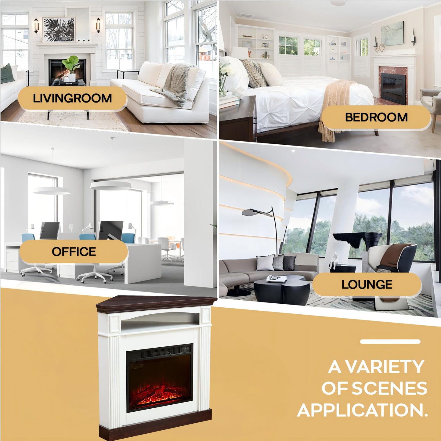 Corner Electric Fireplace with Mantel, Space Heaters for Indoor Use with 23" Fireplace Insert, Adjustable Flame, Remote Control, Electric Fireplaces for Livingroom, Bedroom,Studyroom (White-Corner)