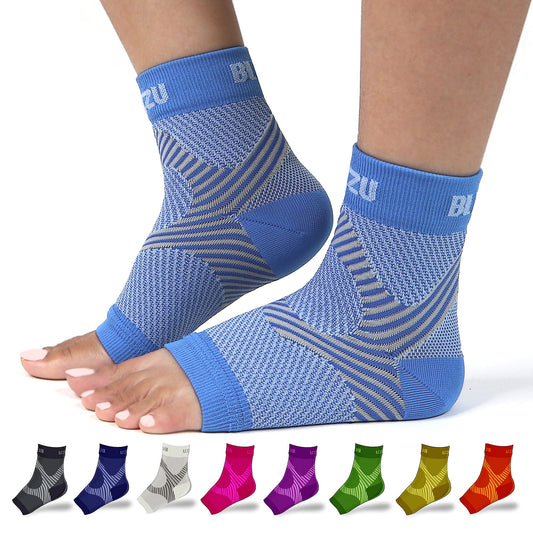 BLITZU Compression Socks for Plantar Fasciitis, Achilles Tendonitis Relief. Ankle Compression Sleeve for Heel Spurs, Foot Swelling, Fatigue & Sprain. Arch Support Brace for Sports, Gym Blue S-M