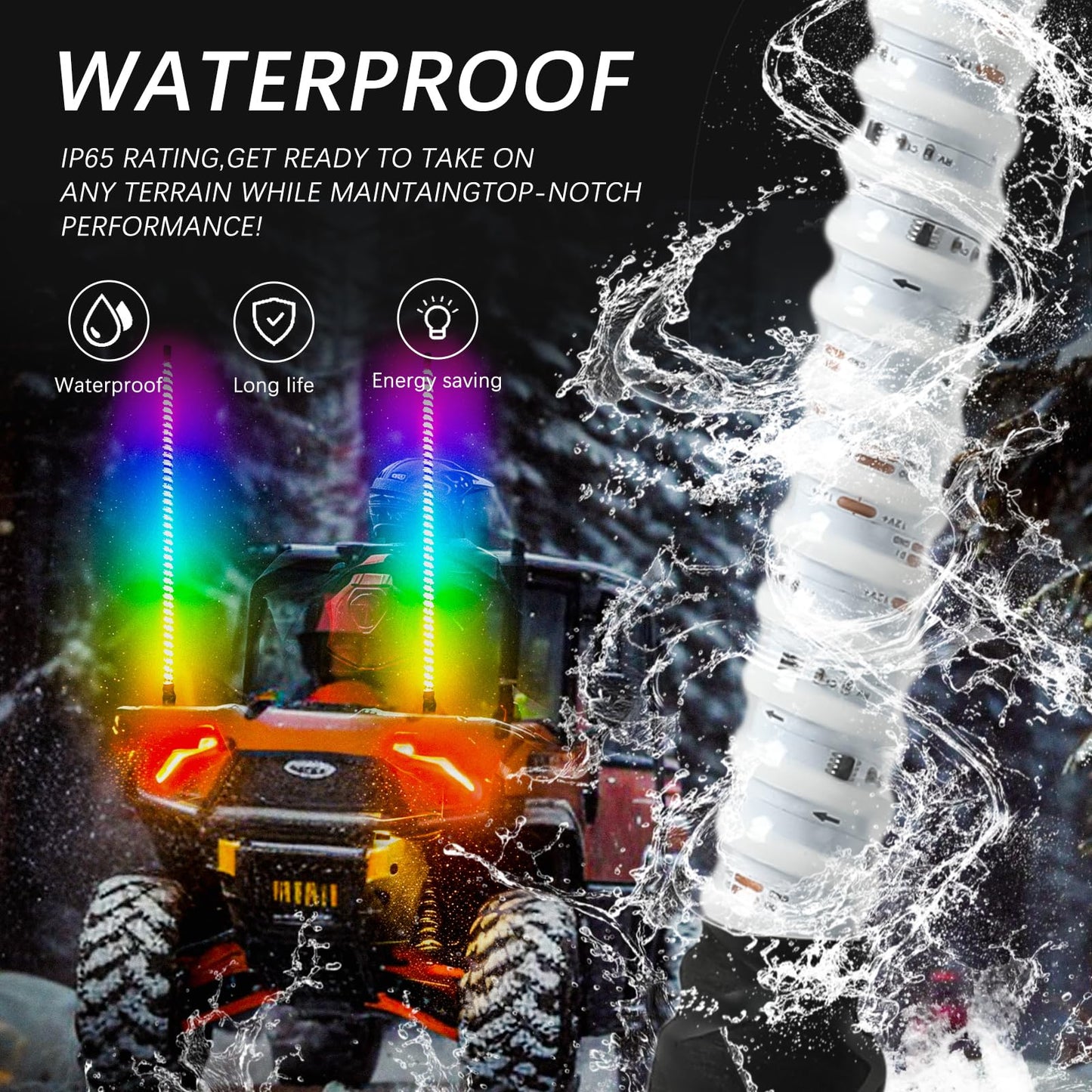 DREAMOTOR Whip Lights, 2Pcs 3FT Spiral RGB LED Whip Lights for Side by Side with Wireless Remote and APP Control, RGB Chasing Lighted Antenna Whips for UTV ATV Truck Polaris Dune Buggy RZR Can-Am