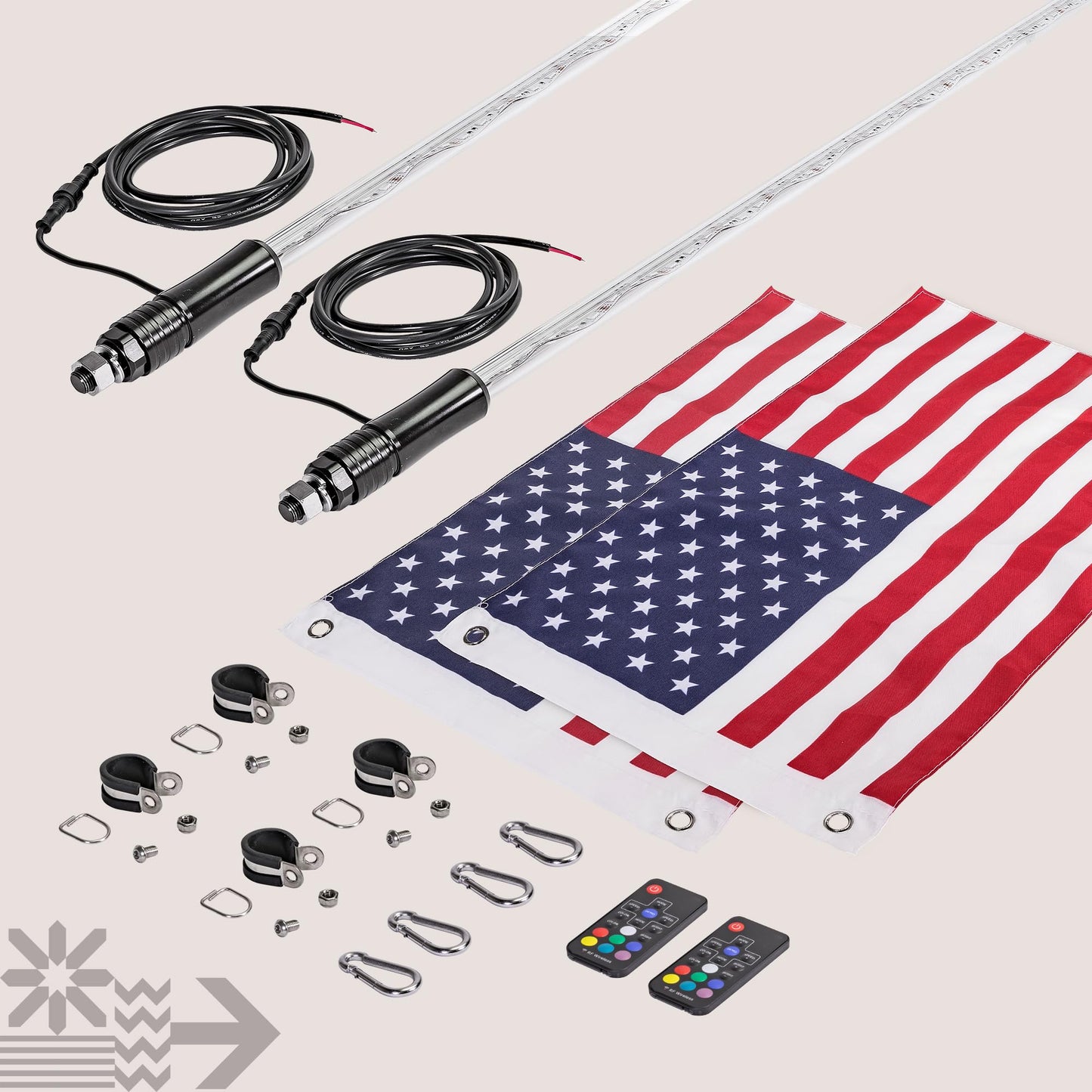 True Mods 2pc 6ft RGB LED Whip Light for UTV ATV [RF Wireless Remote] USA Flag Waterproof LED Lighted Whip CB Antenna Pole Stick for RZR Can-Am Polaris SxS 4x4 Quad Dune Buggy 4 Wheeler Accessories