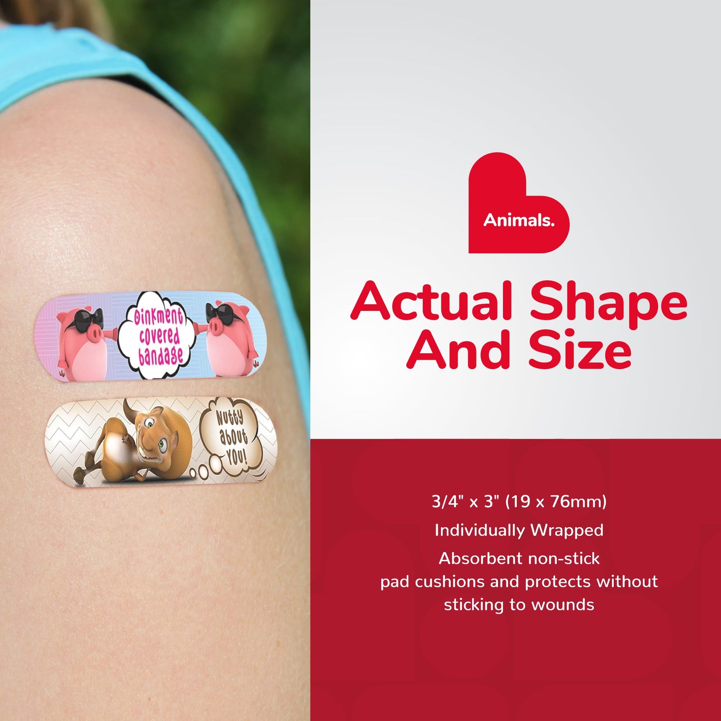 BioSwiss Bandages, Assorted Animal Shaped Variety Self Adhesive Bandage, Latex Free Sterile Wound Care for Kids and Adults, 100 Count