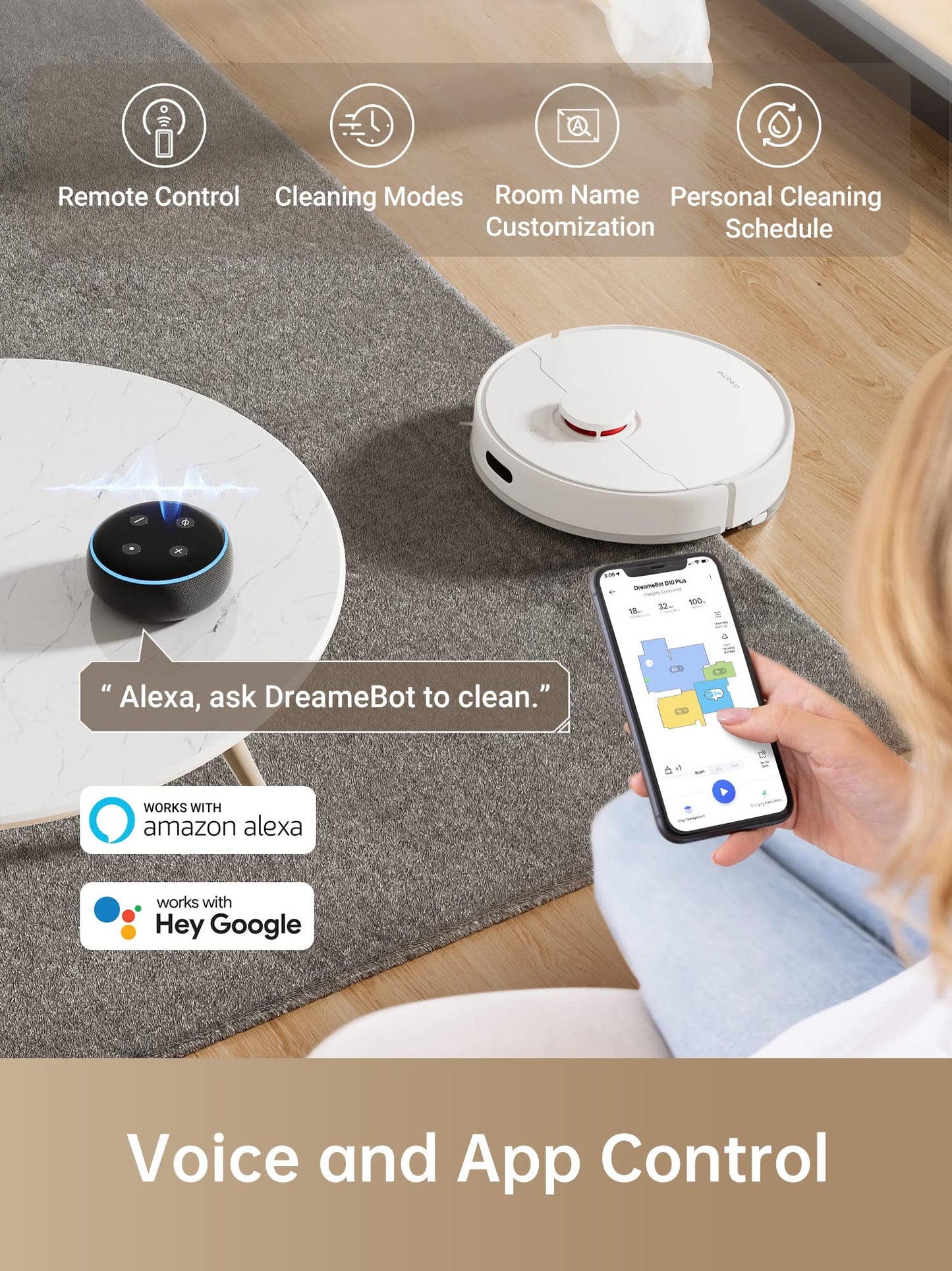 dreame D10 Plus Robot Vacuum and Mop with Self-Emptying Base for 45 Days of Cleaning, Robotic Vacuum with 4000 Pa Suction and LiDAR Navigation, Compatible with Alexa, Wi-Fi Connected