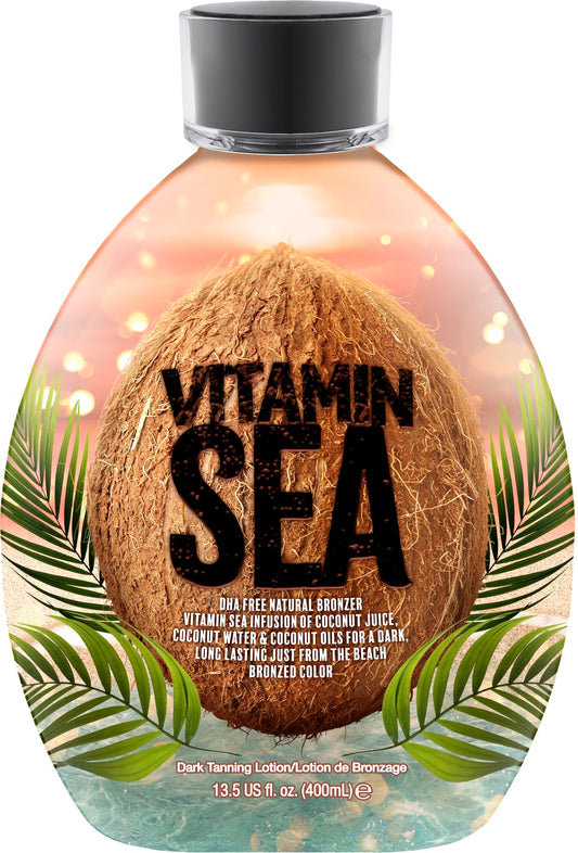 Vitamin Sea Natural Bronzer Tanning Lotion with Coconut Oil, DHA-Free for Sensitive Skin, Streak-Free Bronzing Accelerator 13.5oz - Safe for Indoor Tanning Beds