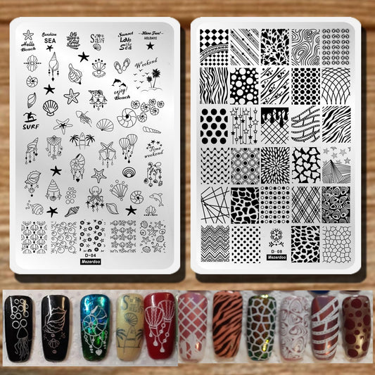 2Pcs/Set Animal Zebra Strips Stamping Template Geometry Letter Words Creative Large Size Nail Plate Printer Nail Image Plate 14.