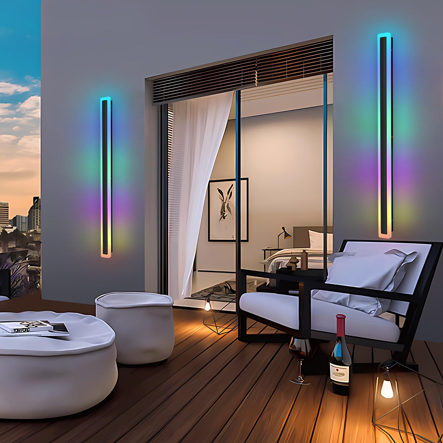 RGB Outdoor Wall Lights, 2 Pack 40inch Long Wall Sconce, Modern Lighting LED Outdoor Wall Lights, Long Wall Light IP65 Waterproof 30W Dimmable Exterior Sconce Led Linear Light for Garage, Patio,Porch