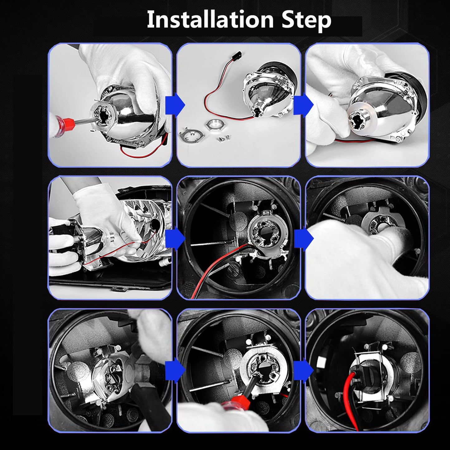 YUFANYA 2.5 inchs Honeycomb Blue Lens,Mini Bi-xenon Projector Lens with 3.0inch RGB Shrouds Decoration,Universal for H1 H4 H7 9005 9006 Vehicle Motorcycle (Sliver)