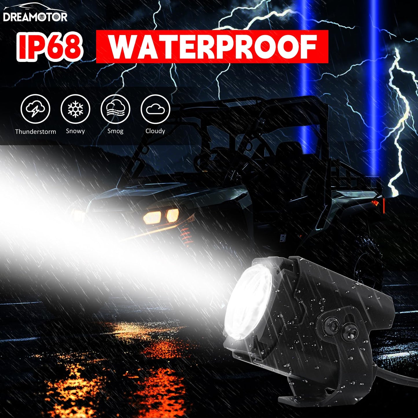 DREAMOTOR Whipless LED Whip Lights, 2PCS RGBW Spot Beam Pod Whip Light Kit with Switch & Remote, 4 Color Alien Lights for SXS for Side by Side Compatible with Polaris RZR Can-Am Maverick X3 UTV ATV