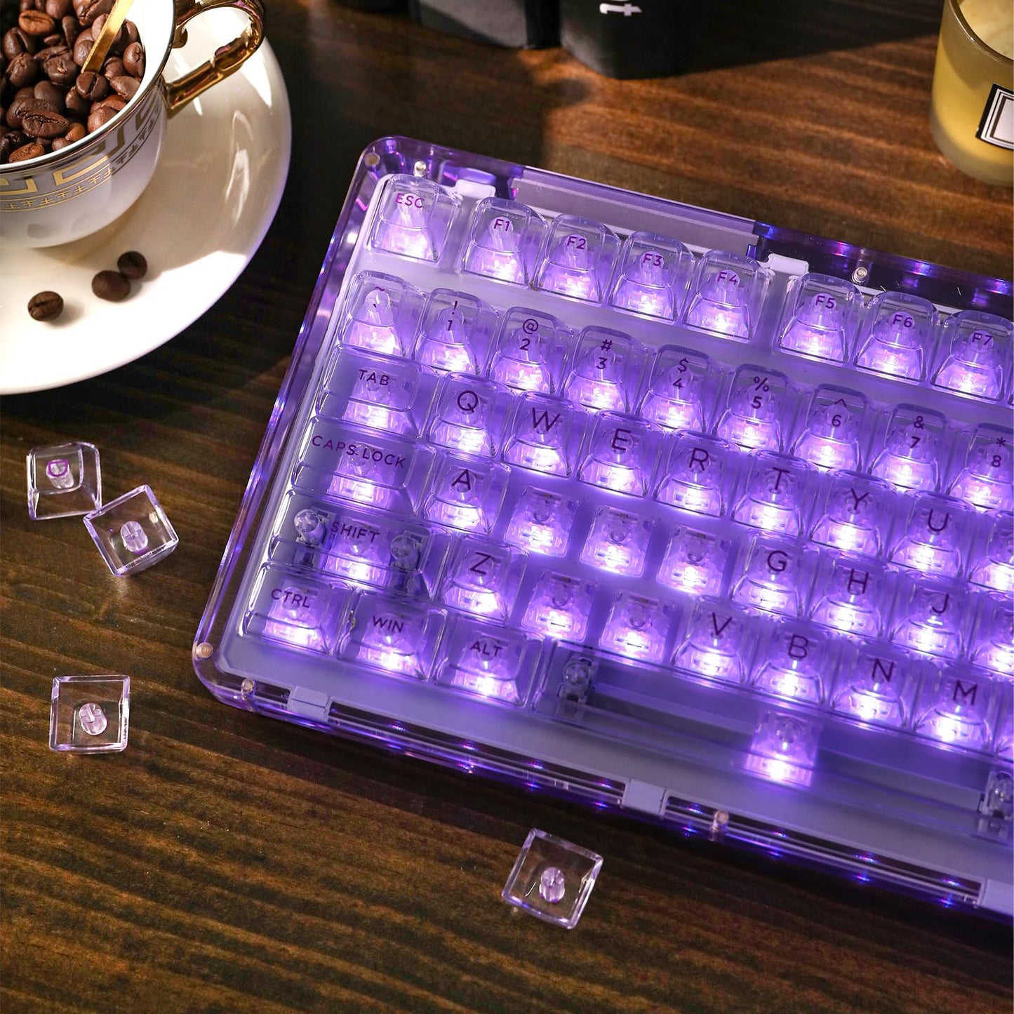 KiiBoom Phantom 98 Hot Swappable Crystal Gasket-Mounted Mechanical Keyboard, Triple Mode NKRO Gaming Keyboard with South-Facing RGB, Clear Keycaps, 8000mAh Battery for Win/Mac (Purple)