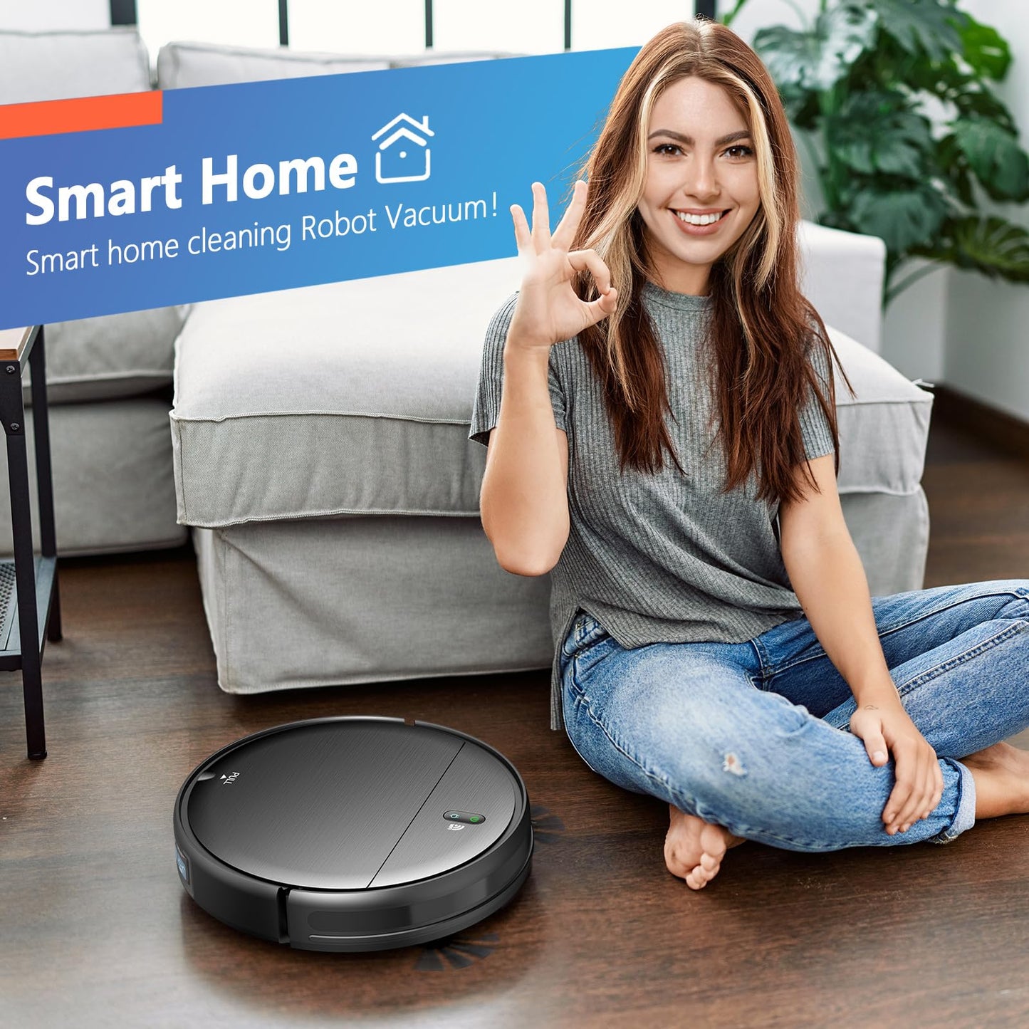 Robot Vacuum and Mop, 2 in 1 Robotic Vacuum Cleaner with Schedule, App/Voice, Slim Mopping Vacuum Robot with Watertank and Dustbin, Self-Charging, Easy of Use, Ideal for Hard Floor, Pet Hair, Carpet