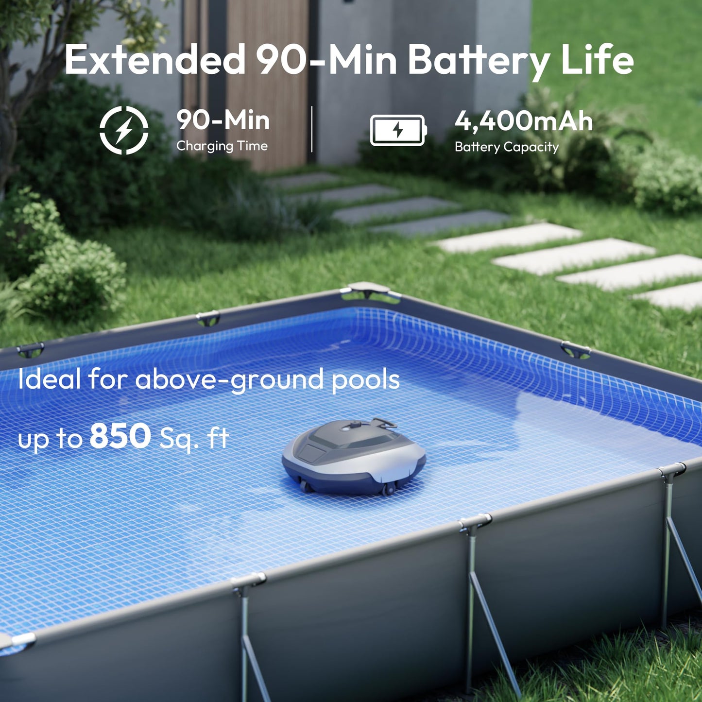 BUBLUE BuSwift 320P Robotic Pool Cleaner, Hydro Dynamic Design, Pool Vacuum with Superior Suction, High Efficiency, DirtLock 2.0, Auto-Parking for Above-Ground Flat Pools up to 850 Sq.Ft, Space Gray