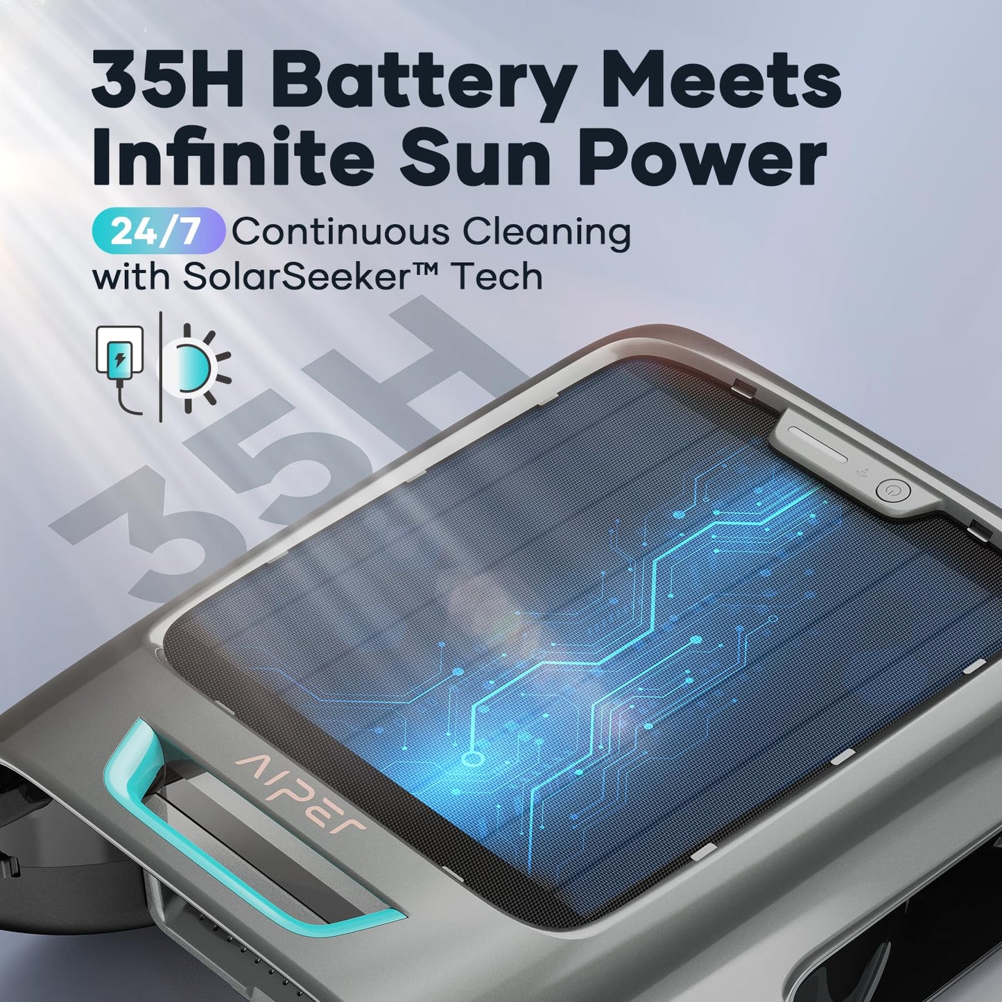 AIPER Surfer S2 Robotic Solar Pool Skimmer with APP Support, 24/7 Cleaning, Dual Charging Modes, Smart Obstacle Avoidance, Ideal for Most Swimming Pool Types