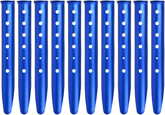 Aluminum Tent Stakes for Camping in Snow & Sand 10PCS Beach Canopy Tent Stakes U-Shaped Tent Pegs Lightweight Ground Nails for Beach Shade Canopy Hiking Backpacking Boating Picnic (Blue)