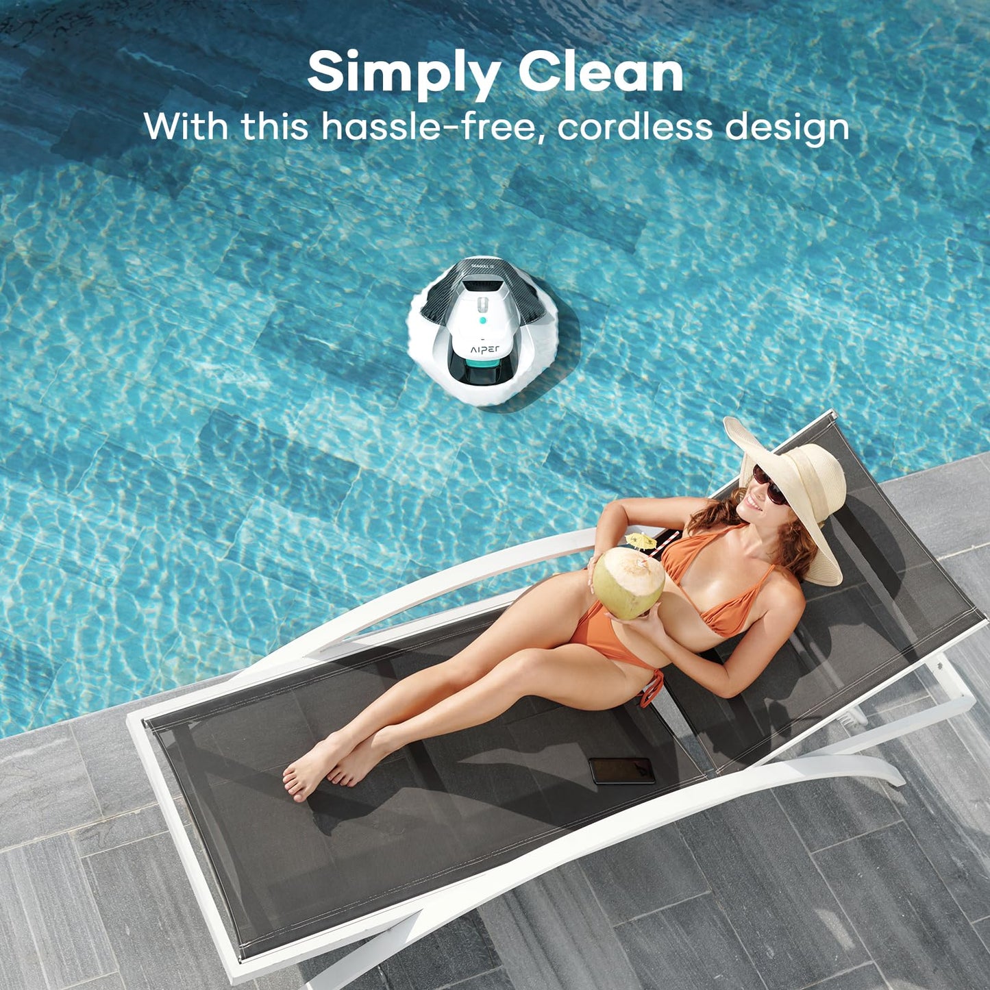 AIPER Cordless Robotic Pool Cleaner, Pool Vacuum Lasts 90 Mins, LED Indicator, Self-Parking, Ideal for Above-Ground Flat Pool up to 860 sq.ft.